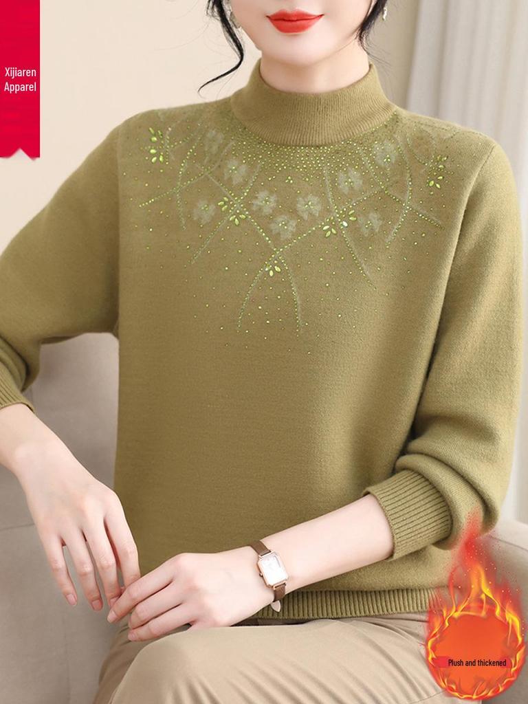 Mom's Winter Plush Sweater Base Layer for Seniors: Warm, Thickened Inner Top for Women