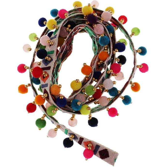 Ethnic Style Pompom Beads Fringe Trim Ribbon Sewing DIY Sewing Fabric Craft Handmade Decorative Jewelry 1 Yard- White