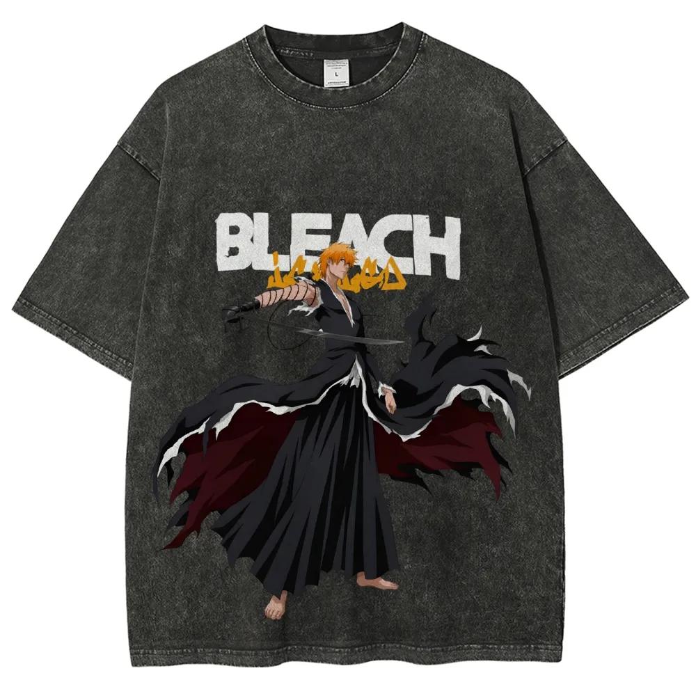 Kurosaki Ichigo BLEACH Clothing Men Women Short Sleeve Manga T-shirts Vintage Washed T Shirt Casual Cotton Tee Harajuku Tshirt