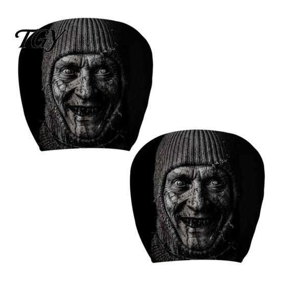 Funny Prank Car Accessories 2Pcs Ghost Face Headrest Covers, Halloween Horror Seat Decorations, Holiday Atmosphere Decor Universal Fit