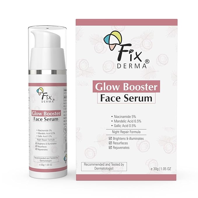 Fixderma 5% Ниацинамид Face Glow Booster Сыворотка для лица 30 г с 6,5% Миндальной кислотой и 0,5% Галловой кислотой | Сыворотка для осветления кожи | Для мужчин и женщин