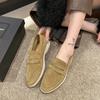 Shoes Women Round Toe Loafers With Fur Casual Female Sneakers 2025 Moccasin New Slip-on Leisure Lace-Up Flock Sewing Soli