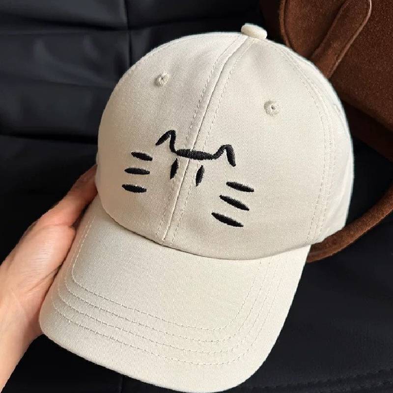 Cute Cat Embroidered Baseball Cap With Wide Brim For Sun Protection And Casual Style