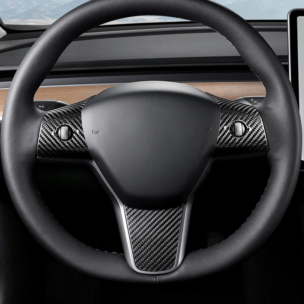 For Tesla Model 3 Model Y Carbon Fiber Steering Wheel Button Cover Trim Car Styling Decoration Car Interior