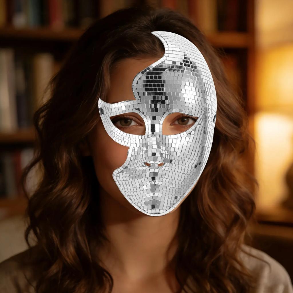 Elegant Disco Mirror Masquerade Mask Full Face Glitter Costume for Theme Parties Carnival Mardi Gras Halloween New Year Festival