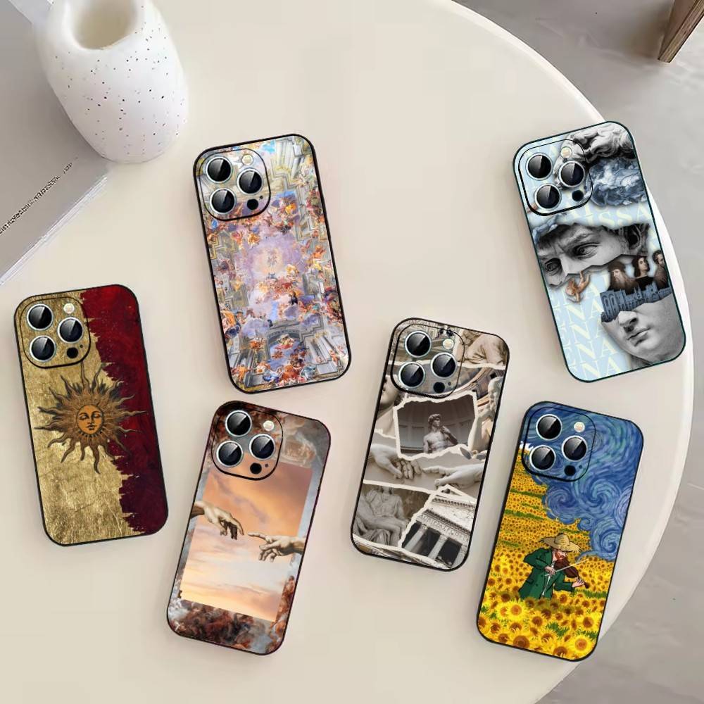 R-Искусство эпохи Возрождения Картина Чехол для телефона Для iPhone 17,16,15,14,13,12,11 Plus,Pro Max,XS,Мягкий черный чехол