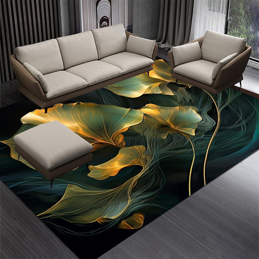 Luxury Green Golden Leaves Carpet Living Room Decoration Bedroom Carpet Washable Lounge Sofa Area Rug Big Size Coffee Tables Mat