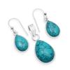 Natural Turquoise Gemstones 925 Sterling Silver Tear Drop Pendant Dangle Earrings Jewelry Sets For Women & Girls