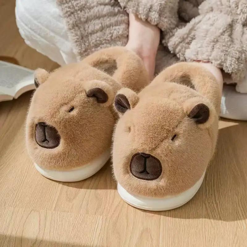 Модные женские милые мультяшные тапочки для спальни, мягкая подошва, нескользящие плюшевые тапочки, женские зимние тапочки на толстой подошве, домашние теплые хлопковые слайды