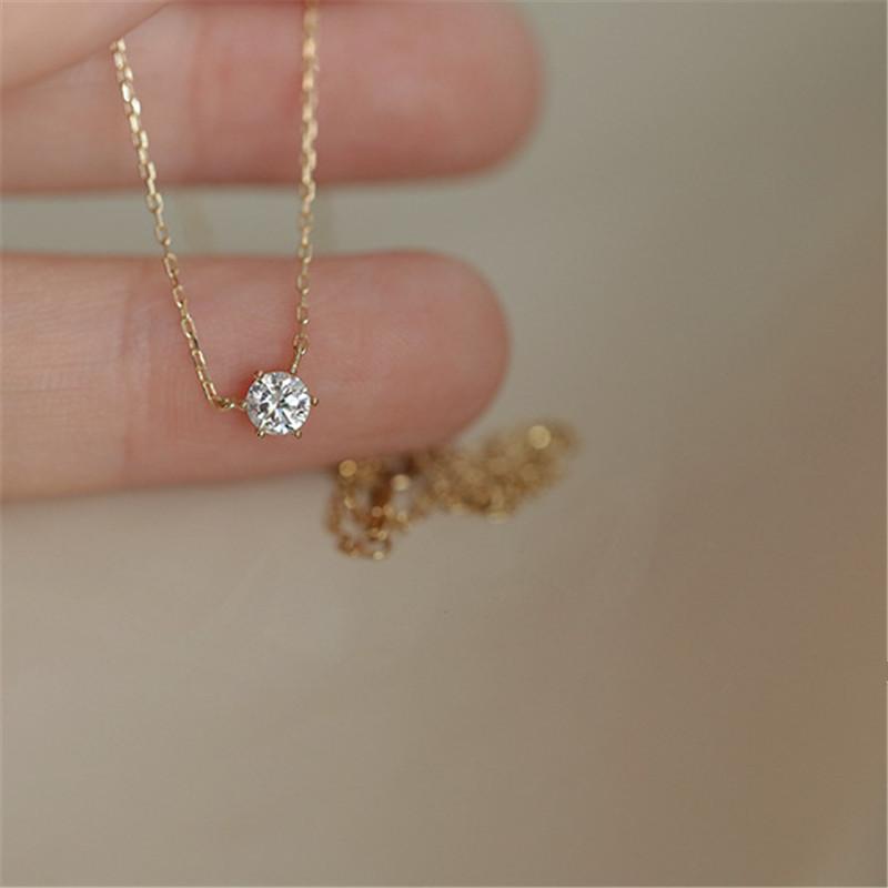 Ожерелье из стерлингового серебра 925 пробы с позолотой 14 карат, универсальная цепочка на ключицу с одним сверкающим цирконием для женщин, свадебные украшения