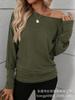 Women's Casual T-shirt Spring and Summer Shien European and American Women's Clothing New Slanted Shoulder Sexy Trend Knitted Pullover Women