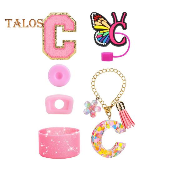 Набор из 6 аксессуаров для стакана, наклейки с буквами, бабочка, соломенная крышка, чехол для чашки, многоразовые, легко моющиеся декоративные аксессуары для стакана Stanley