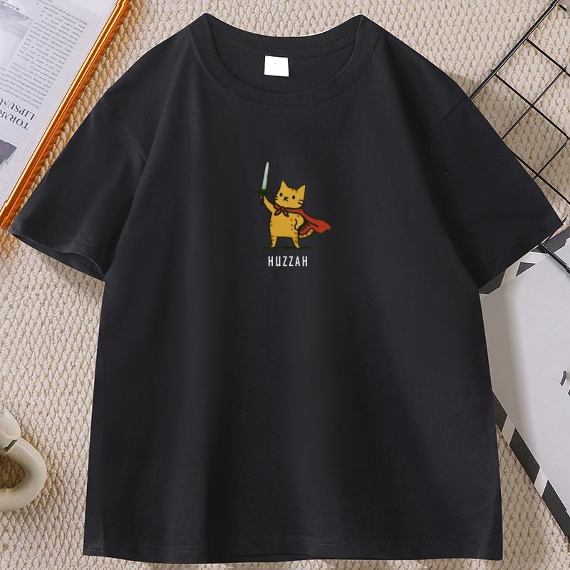 Huzzah Cat with Sword T Shirt Gaming Gamer Geek Tshirt Vintage Cotton Short Sleeve High Quality Tshirt Unisex Unisexs Clothing