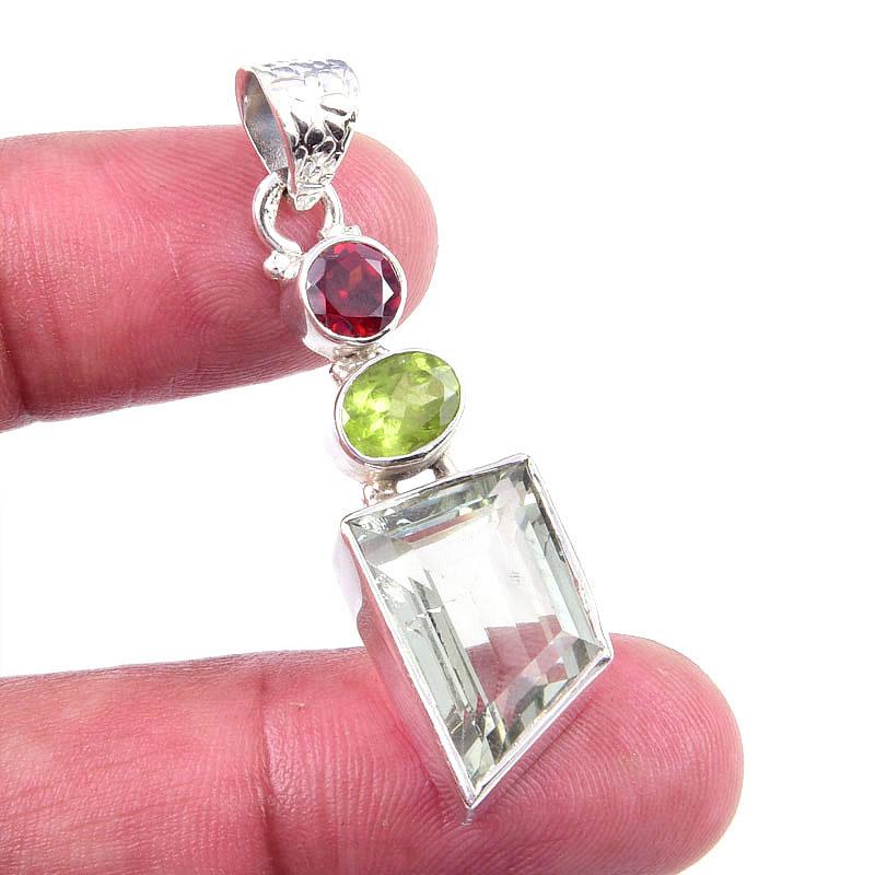 Natural Green Amethyst,Peridot 925 Solid Sterling Silver Gift Pendant 1.75" Y5f46