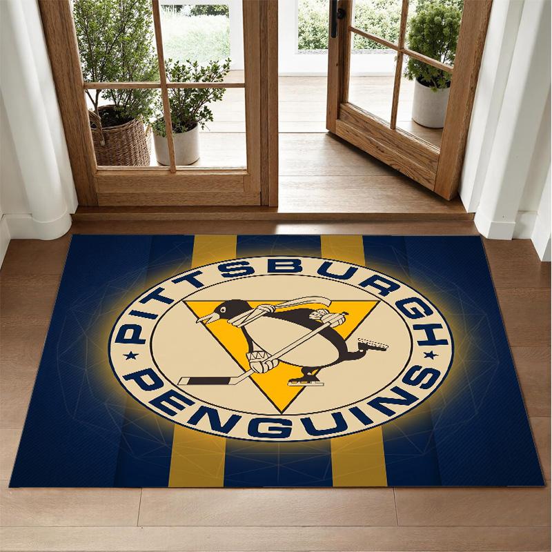 Pittsburgh Penguins Design Crystal Velvet Rug Soft Decorative Mat for Bedroom Entrance