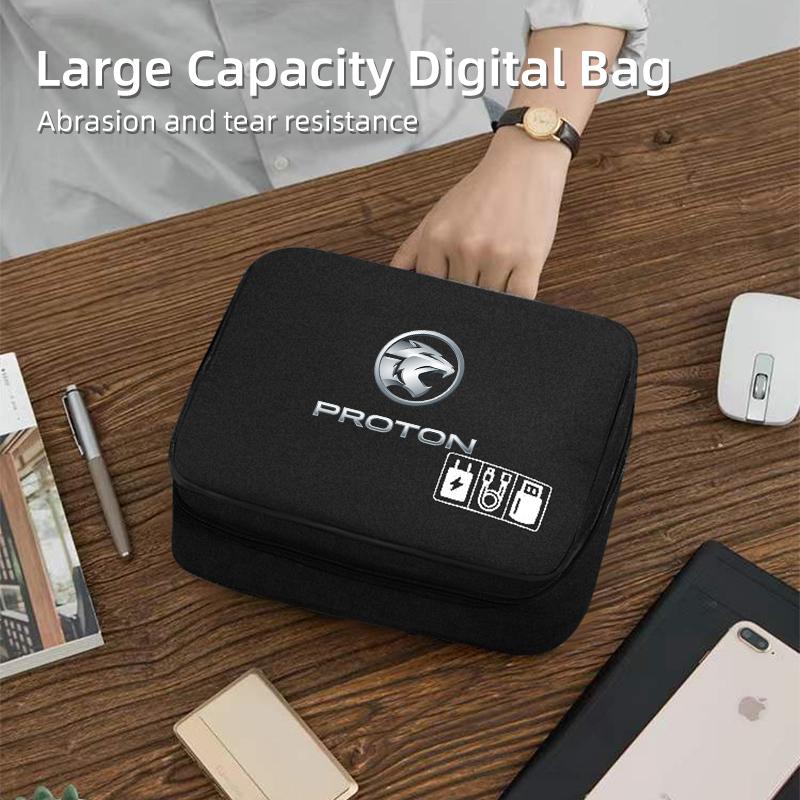 Portable Cable Organizer Waterproof Storage Bag Digital Cable Case For Proton Exora Iriz R3 Wira Saga Satria Magma X50 V6 X70 L3