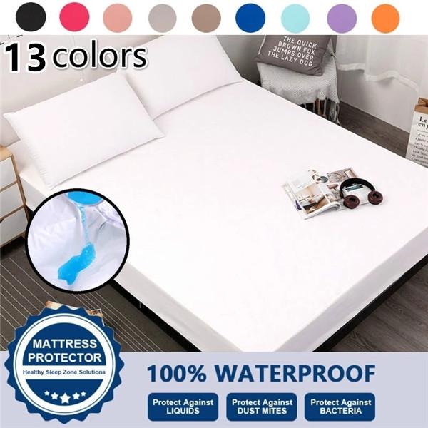 Waterproof Solid Bed Fitted Sheet Four Corners with Elastic Band Multi Size Anti-mite Mattress Cover Deep Pocket Bedsheets Bed Cover