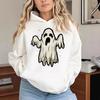 Ladies Spring Autumn Casual Hooded Long Sleeve Big Pocket Halloween Ghost Printed Pullover Hoodies Sweatshirt Top