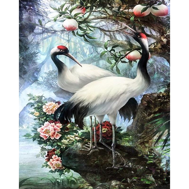 DIY 5D Diamond Painting Cross Stitch Crane Peach Diamond Embroidery Needlework Kits