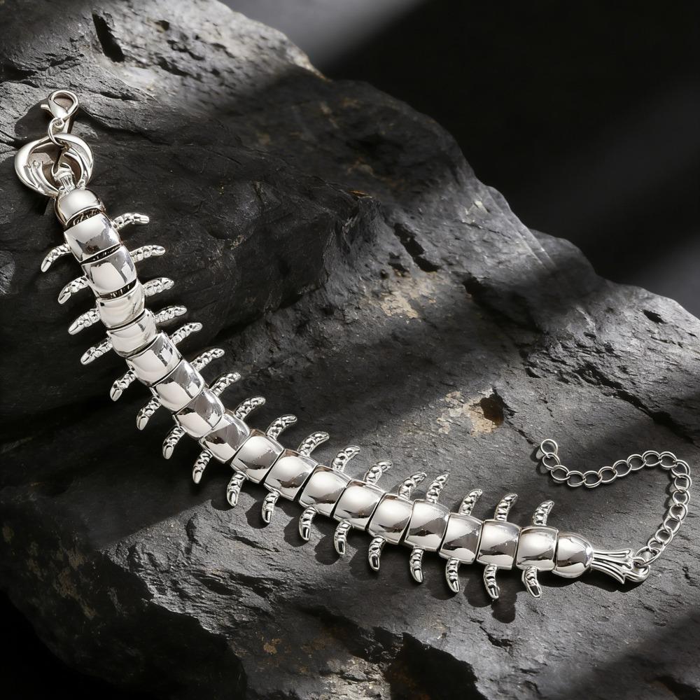 Punk Personality Sliver Centipede Adjustable Bracelets for Men Hip-hop Retro Insects Party Club Statement Jewelry Gifts