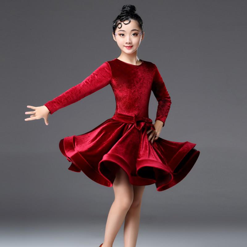 Girls Velvet Latin Salsa Dance Dress Gymnastics Dancewear Ballroom Dancing Costume