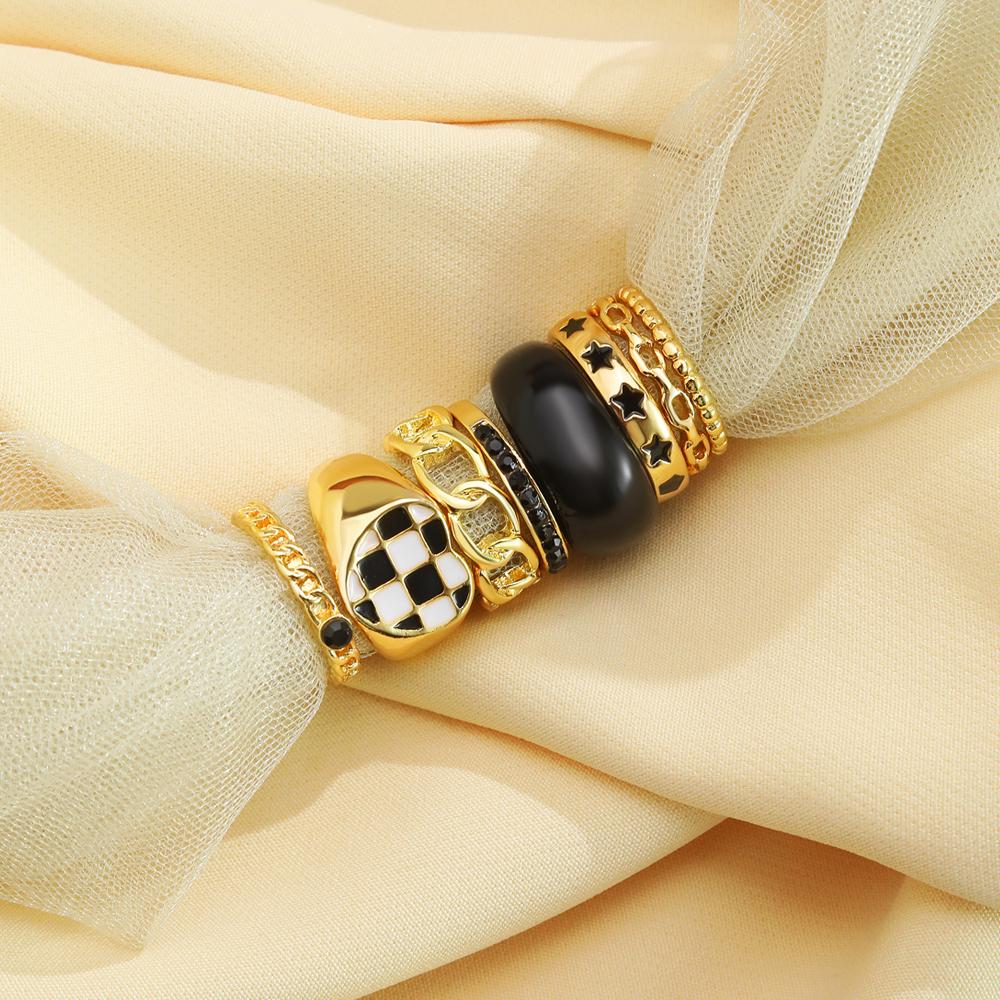 Модное полое кольцо со звездой, комплект женских колец, изысканное подарочное кольцо, черно-белые решетчатые украшения