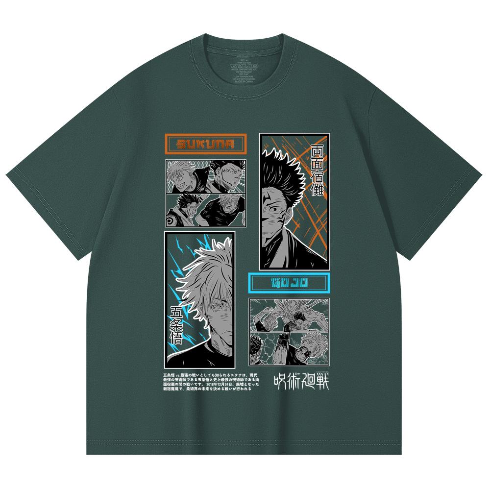 230 г/м² 100% хлопок Jujutsu Kaisen V33 Годжо Сукуна Принт Унисекс Плотная хлопковая футболка