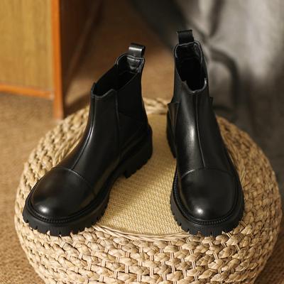 Полностью из коровьей кожи ~ Ботинки из натуральной кожи, новые, осенне-зимние, с флисовой подкладкой, супер-горячие ботильоны для курения трубок, толстая подошва