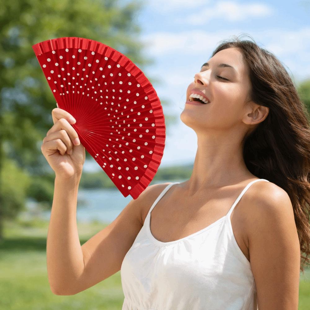 Portable Dots Pattern Flamenco Spanish Folding Fan Vintage Wood Handle Dancing Fan Colorful Decorative Fan Summer