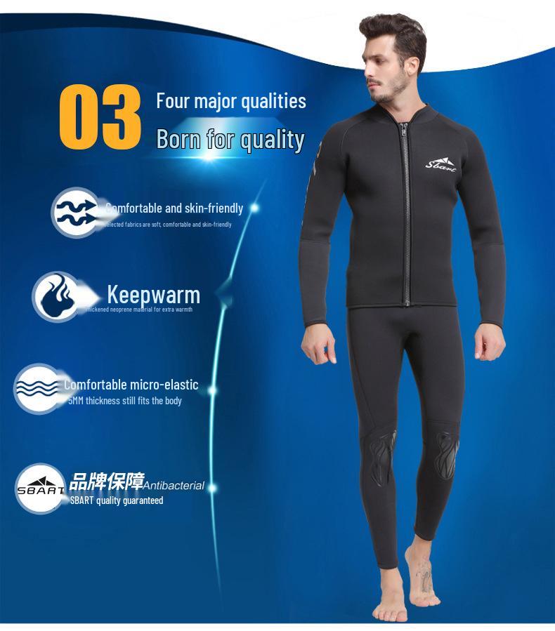 Men's 5mm Thick Wetsuit Jacket for Winter Surfing, Swimming, and Snorkeling.