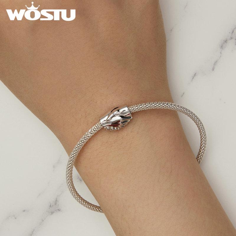 WOSTU Стерлингового серебра 925 пробы, подвески в виде дружбы и рукопожатия, бусины, подходят для оригинального браслета, ожерелье «сделай сам», для женщин, изготовление ювелирных изделий