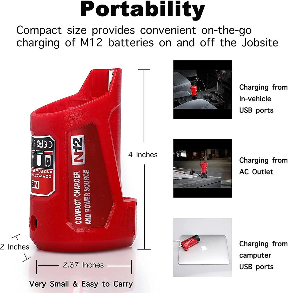 Горячий N12 Зарядный преобразователь USB Адаптер для зарядки для Milwaukee 48-59-1201 M12 Литий-ионный аккумулятор Адаптер Мобильный телефон Источник питания