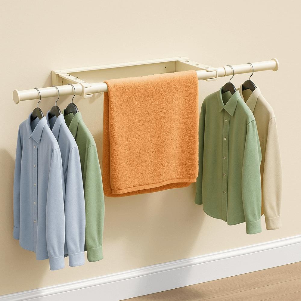 Carbon Steel Telescopic Clothes Rack Wall Mounted Laundry Drying Rack Apartment