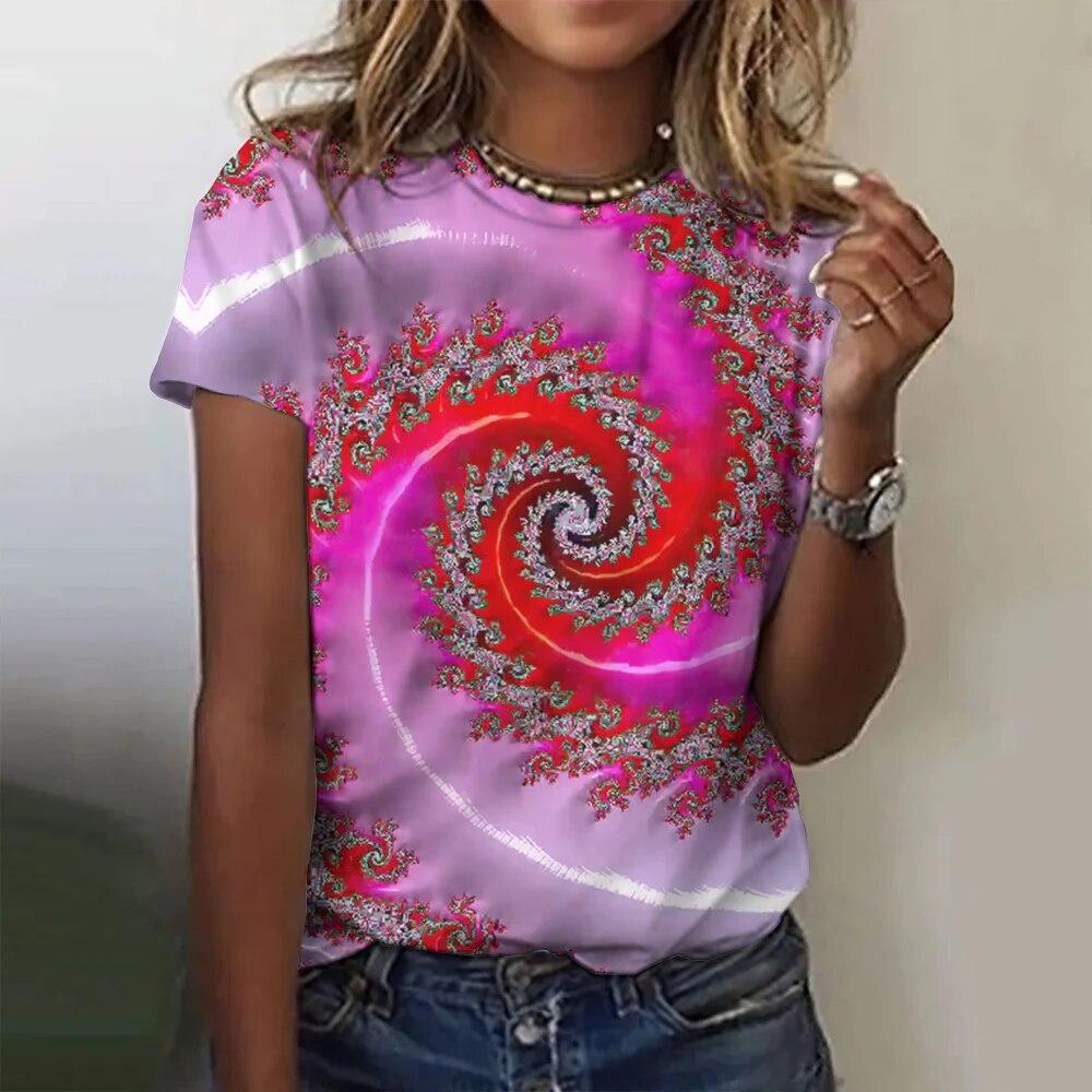 Летняя красочная женская футболка с 3d принтом цветов и круглым вырезом, блузка с короткими рукавами, модная футболка больших размеров для женщин, женская одежда Y2k