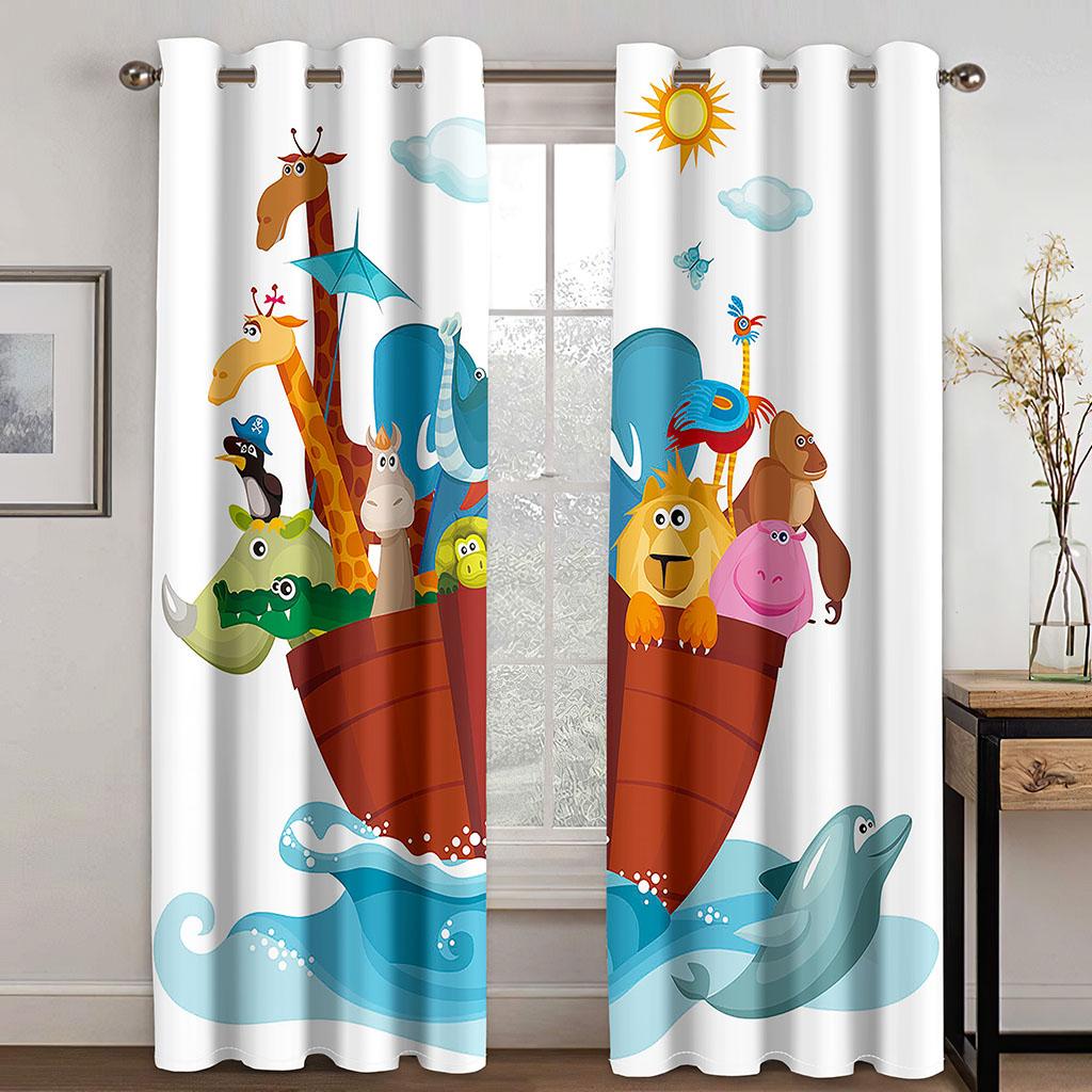 Children's Favorite Animal World Animation Series Sunshade Curtains 2 Pieces of Living Room Bedroom Home Decoration