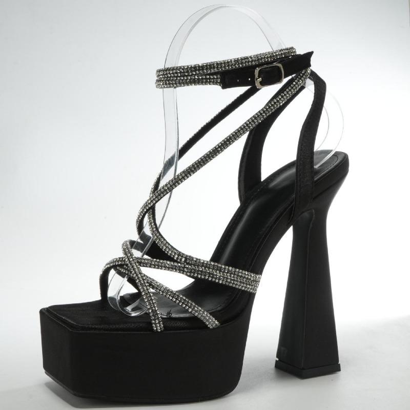 Fashion 15CM Sexy Party Women's Pumps Leather Summer Sandals Thick High Heel Platform Fish Mouth Shoes Black White Sandalias De Mujer