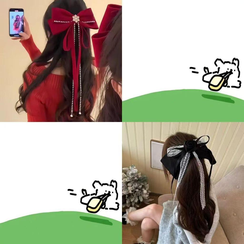 Красная бархатная заколка-бант в виде снежинки - Праздничный аксессуар для волос для женщин