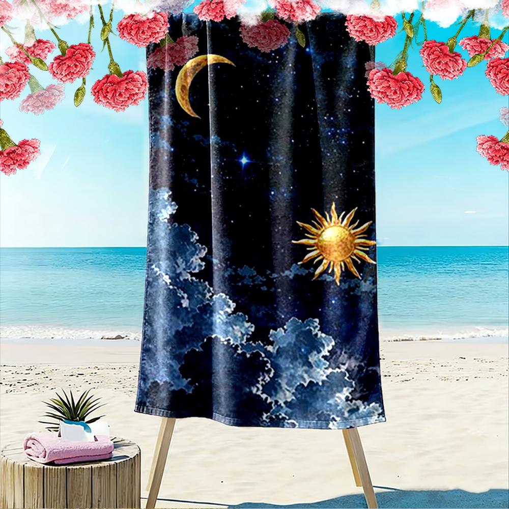 Sun and Moon Cosmic Night Sky Design Beach towel quick-drying for travel outdoor sports jogging beach and swimming