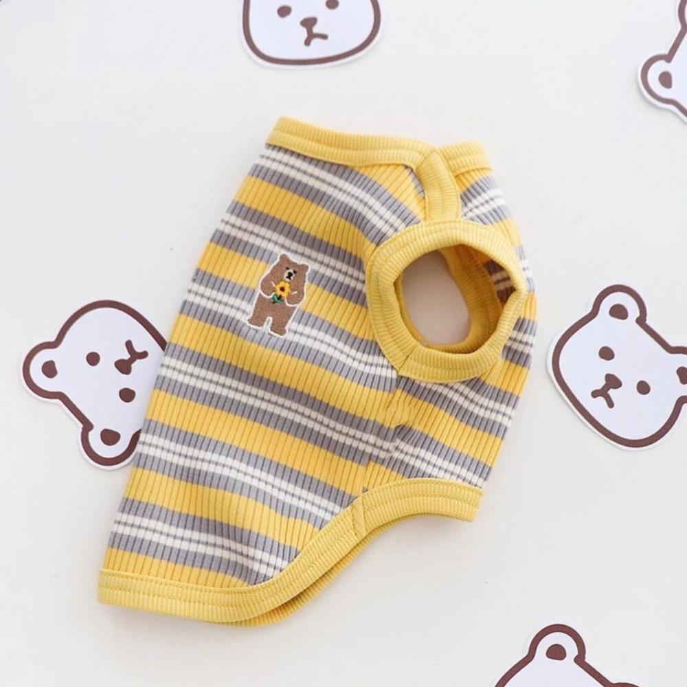 New Cartoon Bear Puppy Shirt Colorful Stripe Cotton Pets Clothes Breathable Knitted Dog Sleeveless Vest for Teacup Yorkie