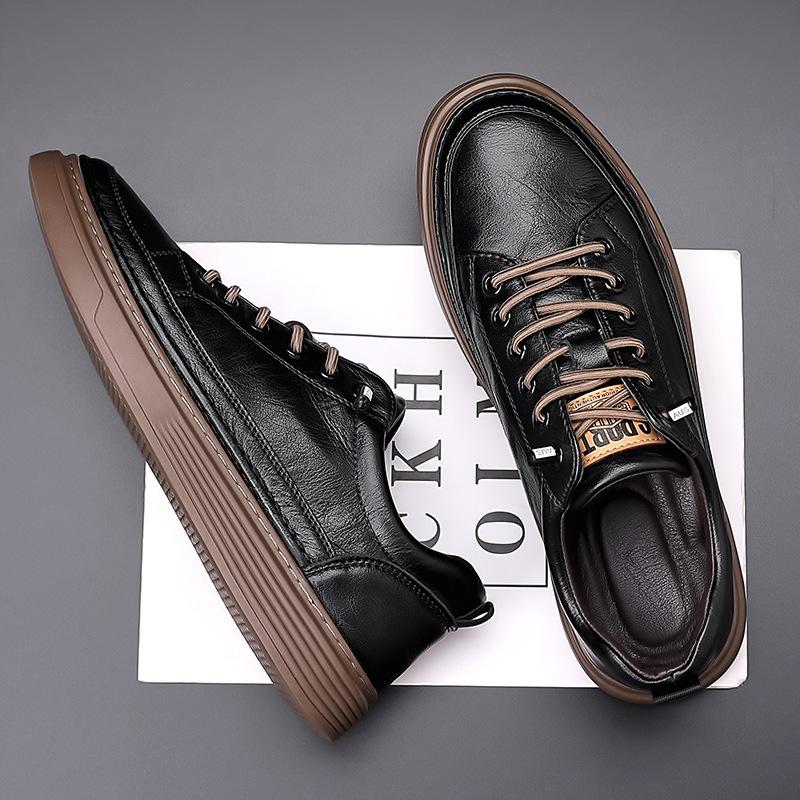 Fashion British Platform Cow Leather Sneakers for Men Spring Autumn Designer Soft-soled Men's Board Shoes Sports Zapatos De Hombre