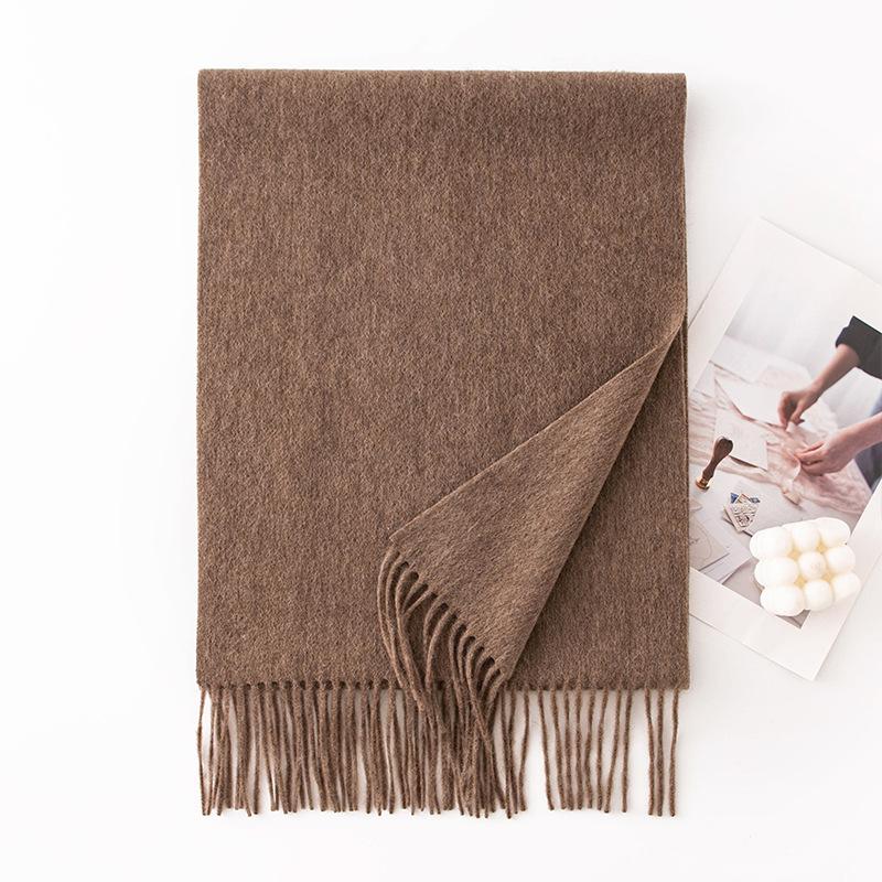 Autumn and Winter New Wool Yak Velvet Scarf Tassel Long Warm Shawl Solid Color High End Sense Same Style for Men and Women