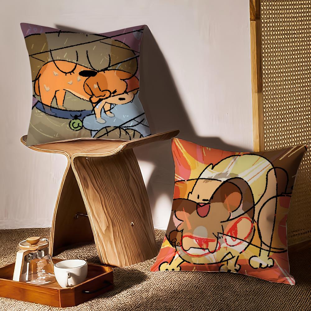 Cute Cat And Dog Cushion Cover Anti-dustmite Pillowcase Invisible Zipper Silky Short Plush Sofa Cushion Cover