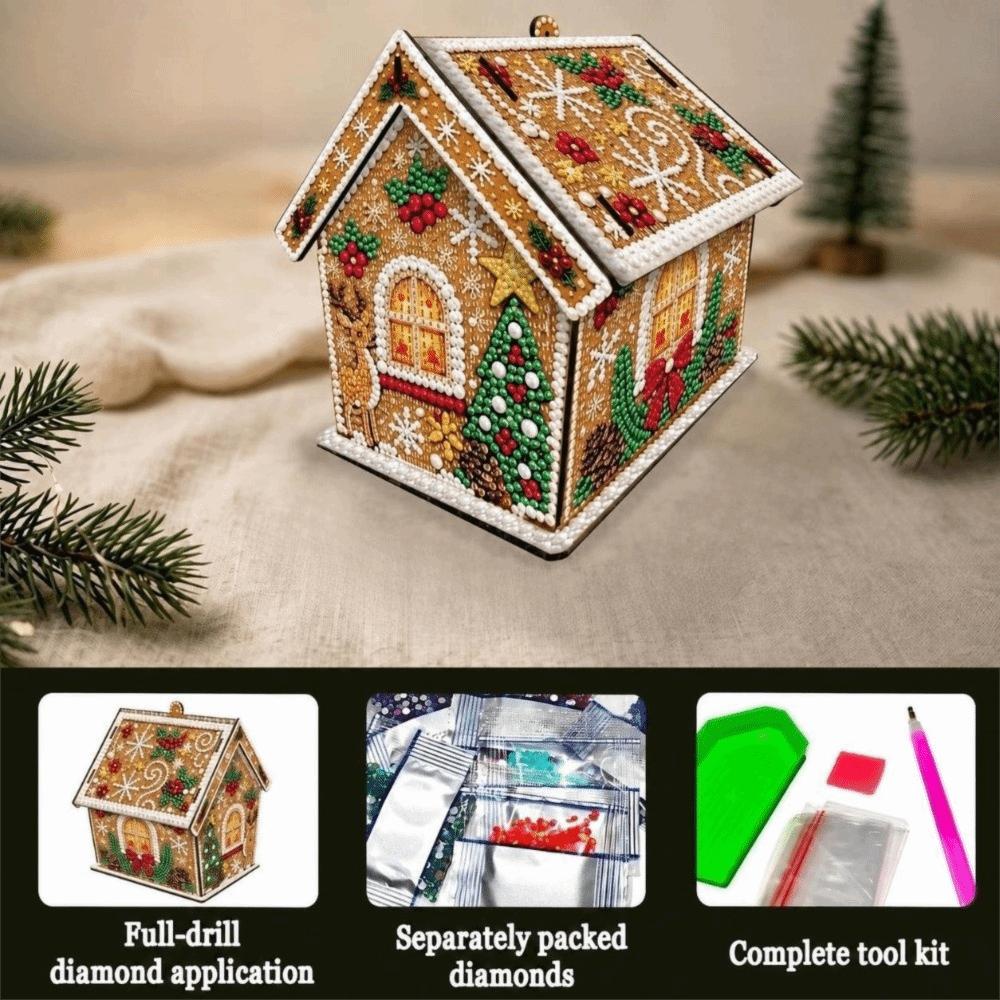 Rhinestone Christmas Painting Kit Wooden House 3D House Ornament Holiday Gift