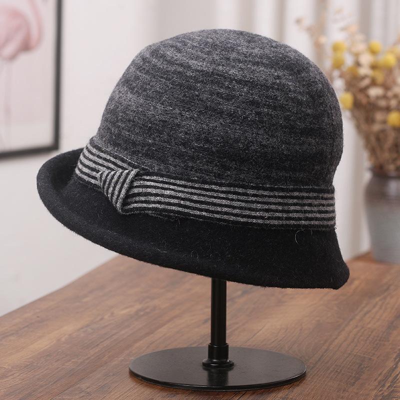 Elegant curling top hat children autumn and winter retro versatile wool bucket hat foldable outdoor warm basin hat