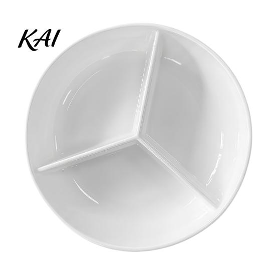 Kitchen Essentials for Steaming Ceramic Steamer Plate with 3 Divided Compartments, Round Dish Healthy Eating Portion Tray Food, Rice Meat Vegetable