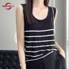 Женская майка в полоску летняя футболка без рукавов вязаный топ повседневный жилет женский с круглым вырезом