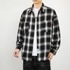 Personalized Double Pockets Fashion Trend Versatile Handsome Men's Plaid Shirt Black and White Shirt