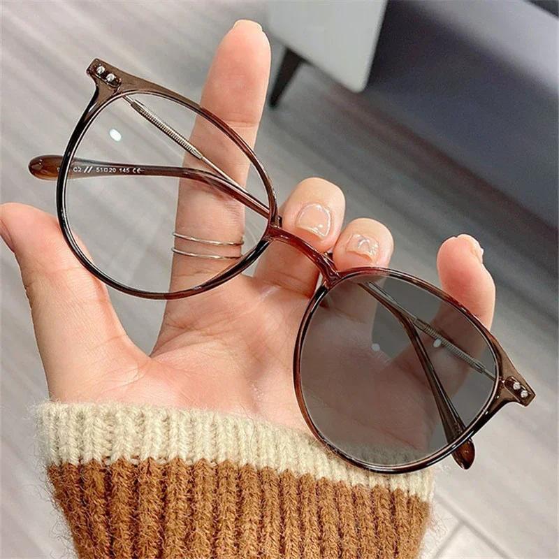 Women Luxury Brand Photochromic Myopia Glasses Vintage Anti Blue Light Near Sight Eyeglasses Fashion Round Frame Eyewear Diopter