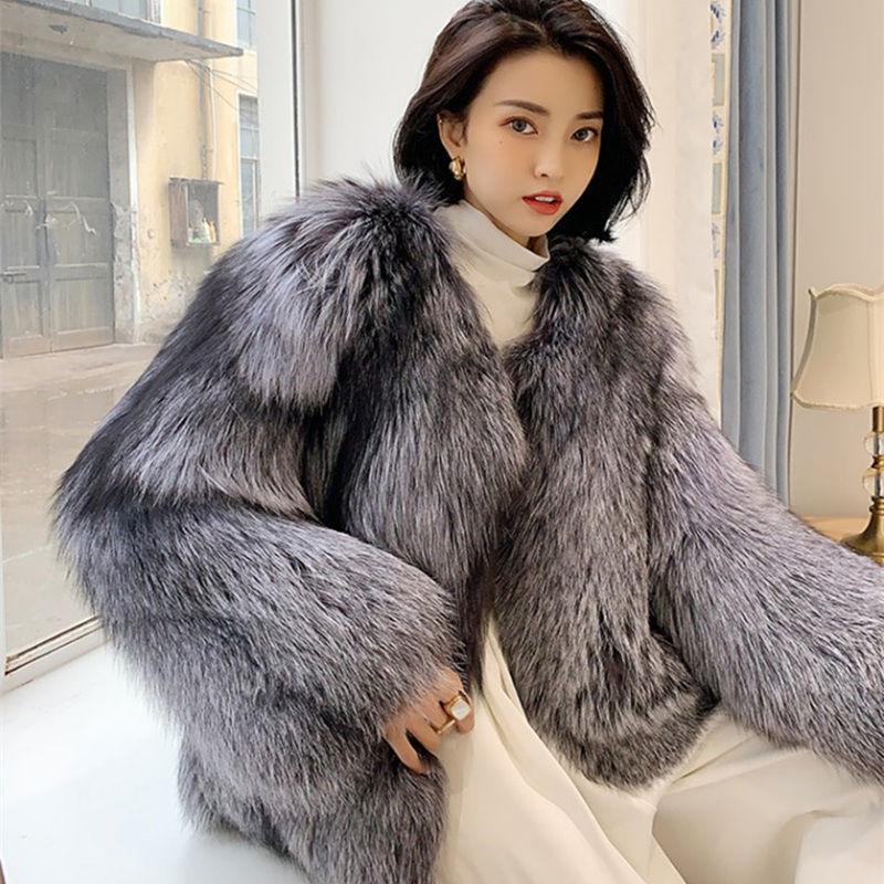Women's Fur Jacket Short Fashion Imitation Fox Fur Whole Fur Coat Autumn and Winter New Casual Women's Jacket