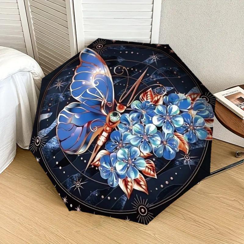 1pc Butterfly Flowers Mandala Artwork Umbrella with Plastic Handle,Suitable for All Seasons Home Travel Outdoor UmbrellaDD158